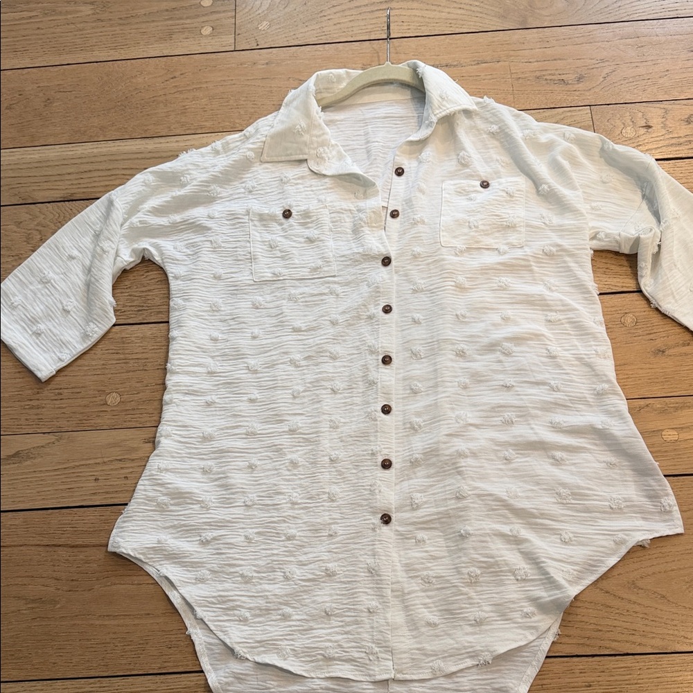 Woman’s White Casual Shirt Coverup